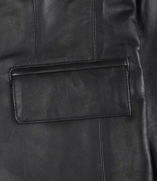Womens Two Button Notch Lapel Black Leather Blazer Jacket