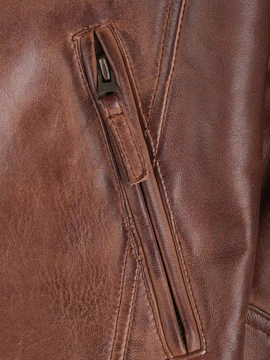 Johnson Men's Cognac Brown Quilted Biker Leather Jacket