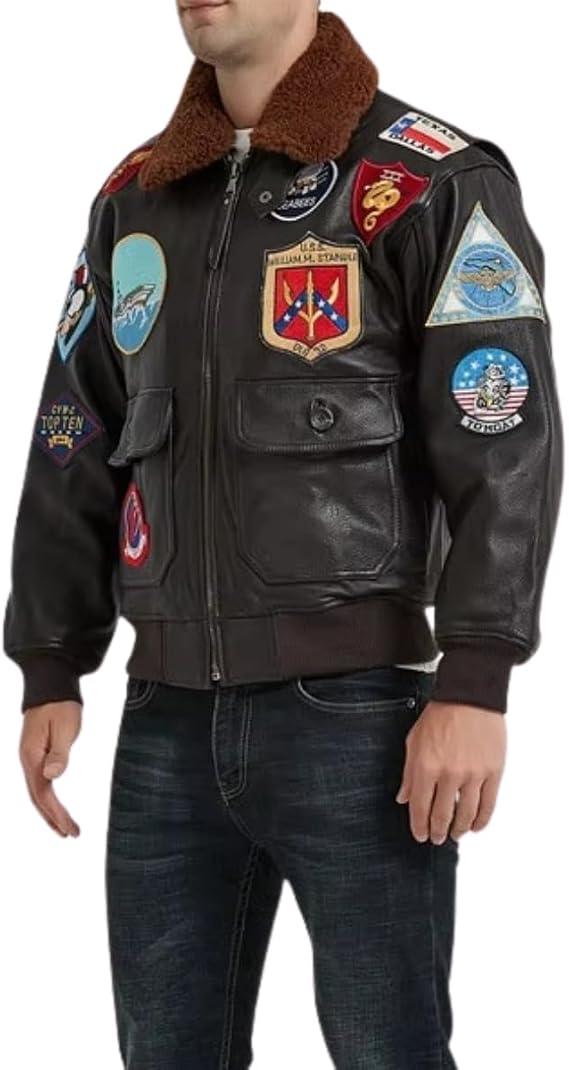 Men's Vintage Aviator Genuine Leather Jacket with Sherpa Collar