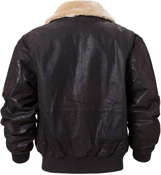 Men's Classic Faux Leather Flight Bomber Jacket with Faux Shearling Collar