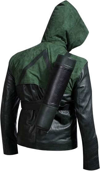 Men's Green Hooded Leather Superhero Cosplay Outfit for Halloween
