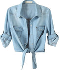 Women's 3/4 Sleeve Denim Crop Tie Knot Shirt