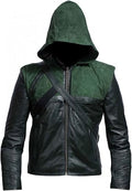 Men's Green Hooded Leather Superhero Cosplay Outfit for Halloween