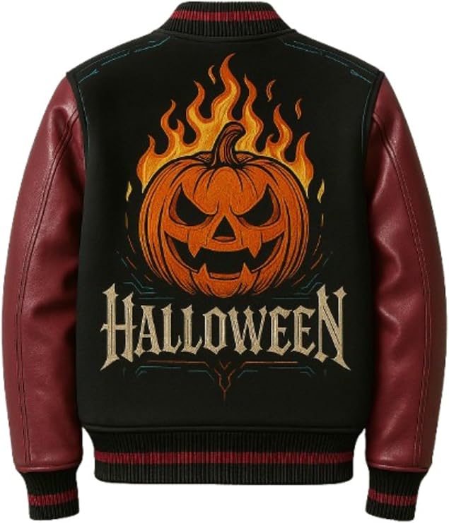 Halloween Pumpkin Unisex Varsity Jacket – Wool Body & Leather Sleeves