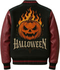 Halloween Pumpkin Unisex Varsity Jacket – Wool Body & Leather Sleeves