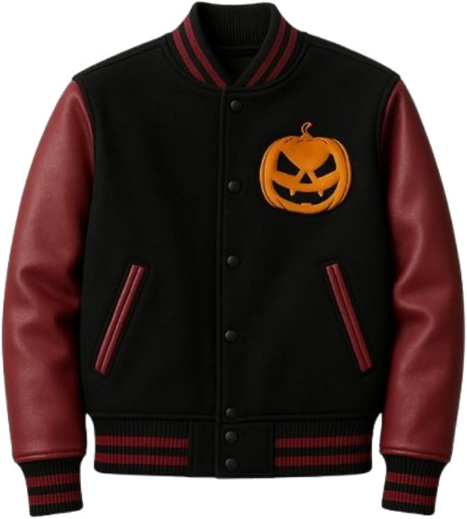 Halloween Pumpkin Unisex Varsity Jacket – Wool Body & Leather Sleeves