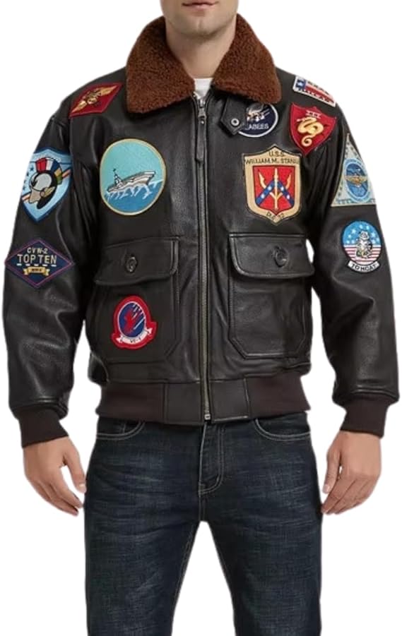 Men's Vintage Aviator Genuine Leather Jacket with Sherpa Collar