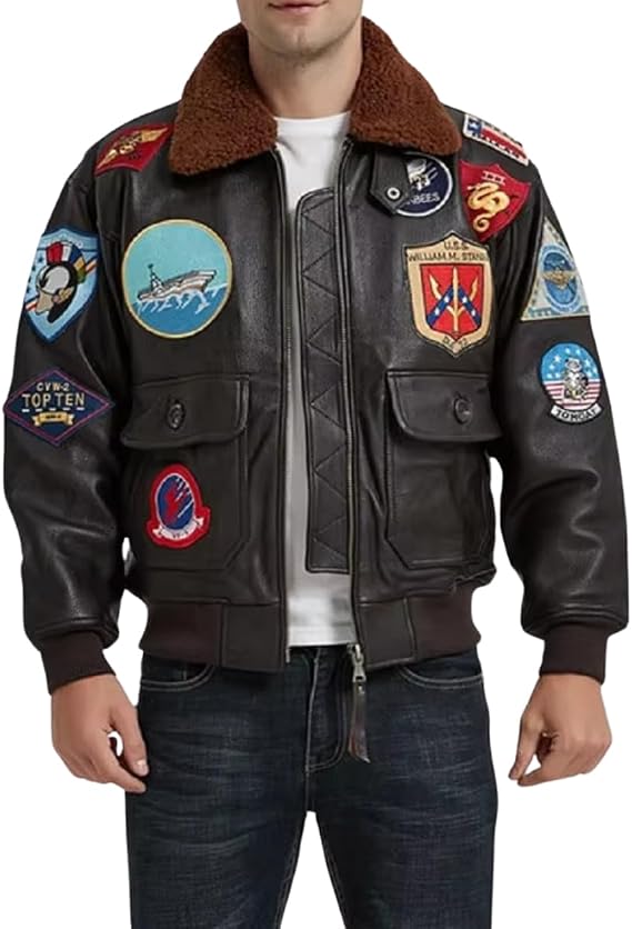Men's Vintage Aviator Genuine Leather Jacket with Sherpa Collar