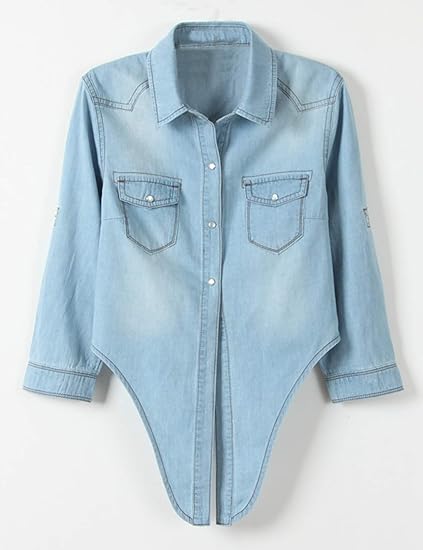 Women's 3/4 Sleeve Denim Crop Tie Knot Shirt