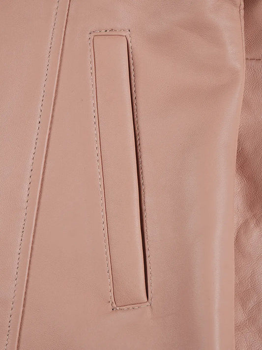 Kandis Women Pink Real Leather Car Coat