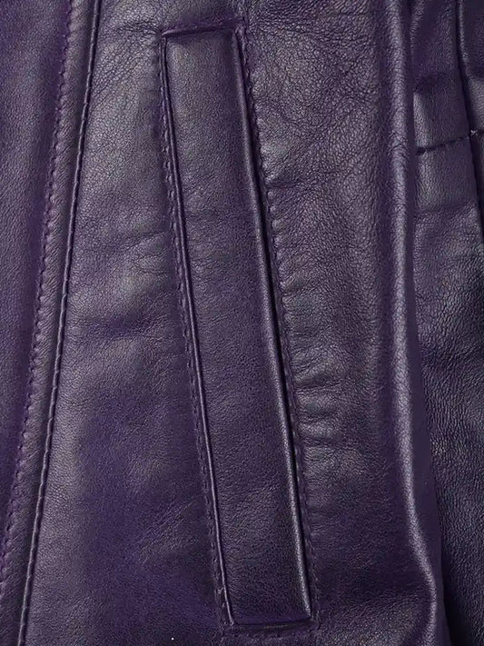Kandis Women's Leather Purple 3/4 Length Car Coat