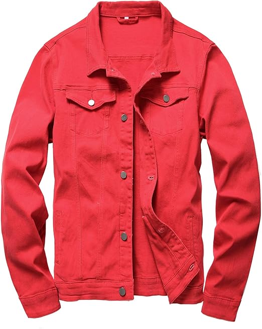 Mens Denim Jacket Ripped Slim Jean Jacket Coat