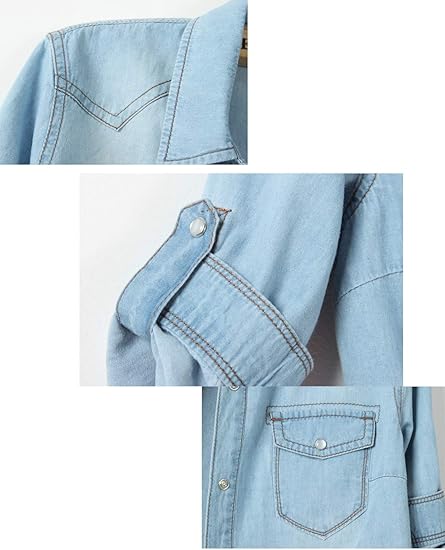 Women's 3/4 Sleeve Denim Crop Tie Knot Shirt