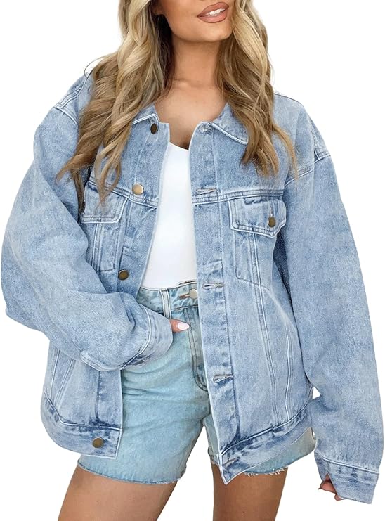 Women's Oversized Denim Jacket - Loose Fit Jean Jacket