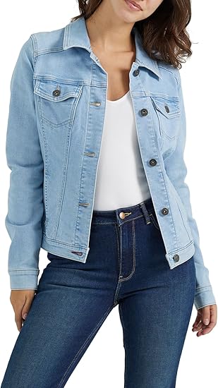 Classic Women's Blue Denim Trucker Jacket Versatile Layering Essential