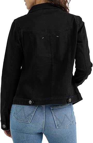 Classic Women's Black Denim Trucker Jacket  Versatile Layering Essential