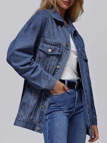 Women's Oversized Denim Jacket - Loose Fit Jean Jacket