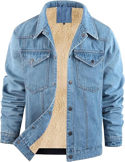 Men's Winter Warm Fleece Lined Denim Jacket