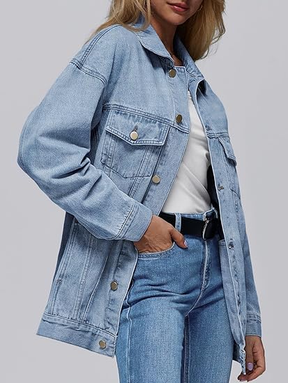Women's Oversized Denim Jacket - Loose Fit Jean Jacket