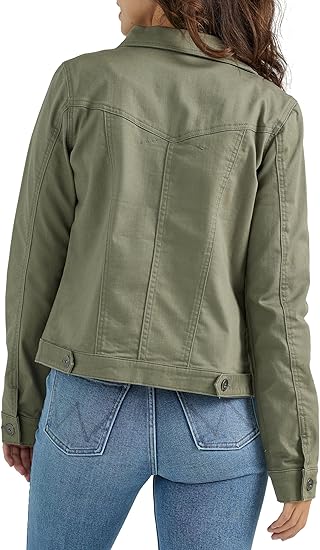 Classic Women's Olive Denim Trucker Jacket Versatile Layering Essential