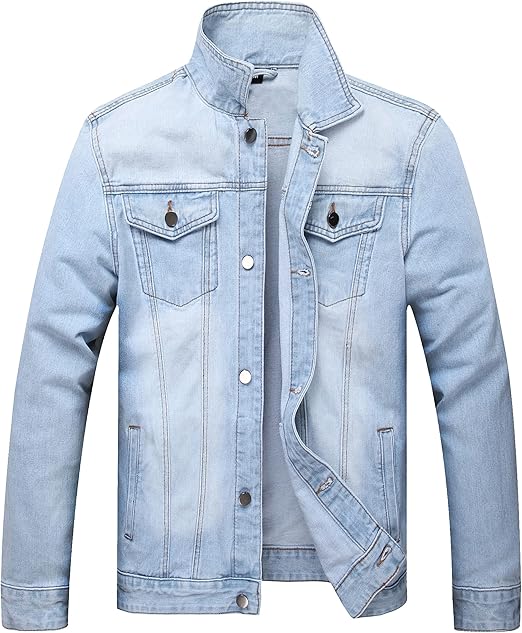 Mens Denim Jacket Ripped Slim Jean Jacket Coat