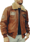 Men's Classic Faux Leather Flight Bomber Jacket with Faux Shearling Collar