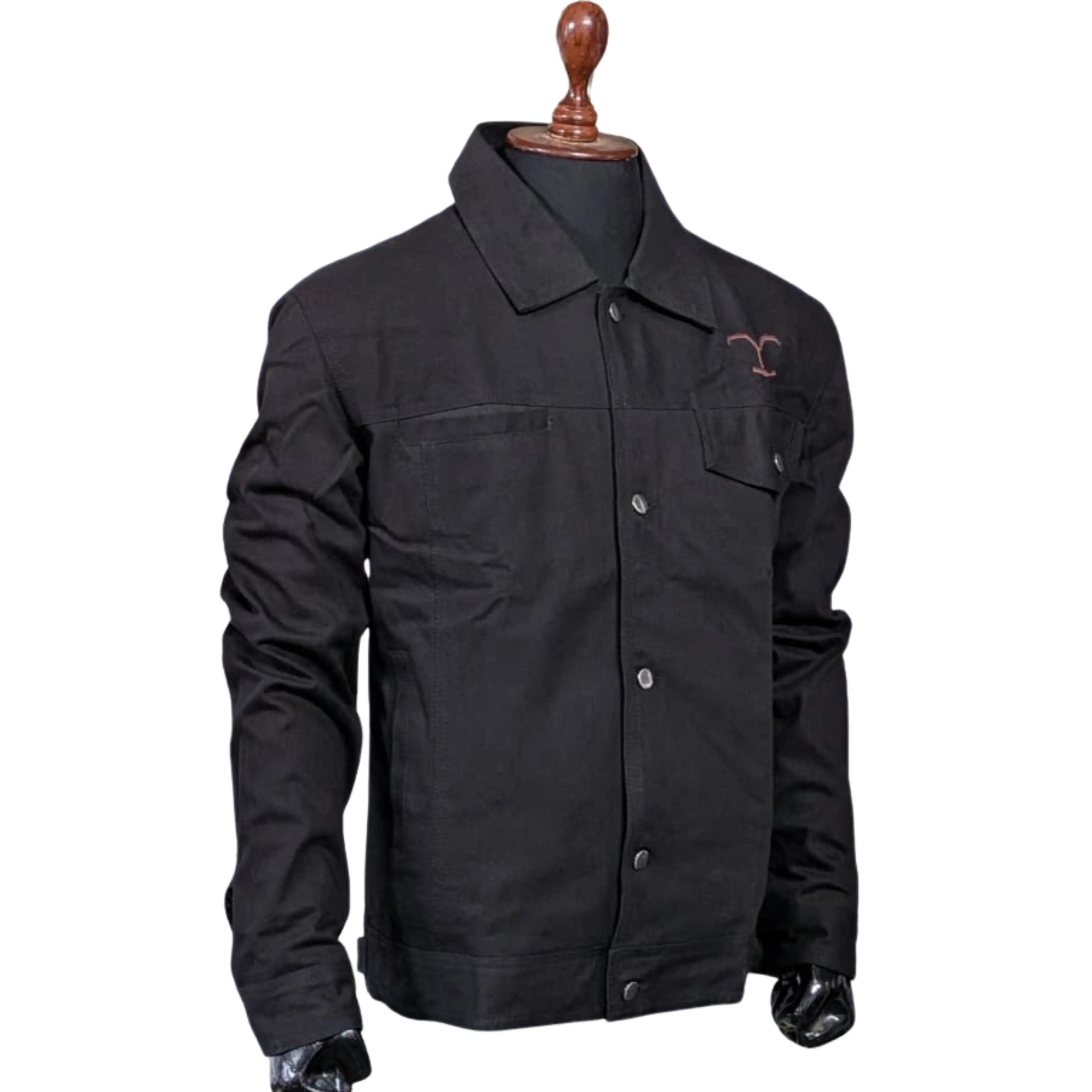 Mens Yellowstone Cole Hauser Rip Wheeler Stylish Denim Black Cotton Jacket