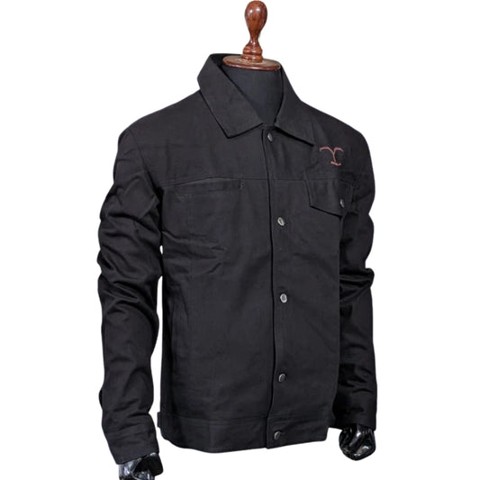 Mens Yellowstone Cole Hauser Rip Wheeler Stylish Denim Black Cotton Jacket