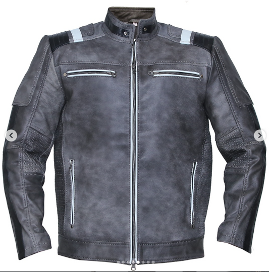Men’s Distressed Sheepskin Leather Cafe Racer Motorcycle Jacket