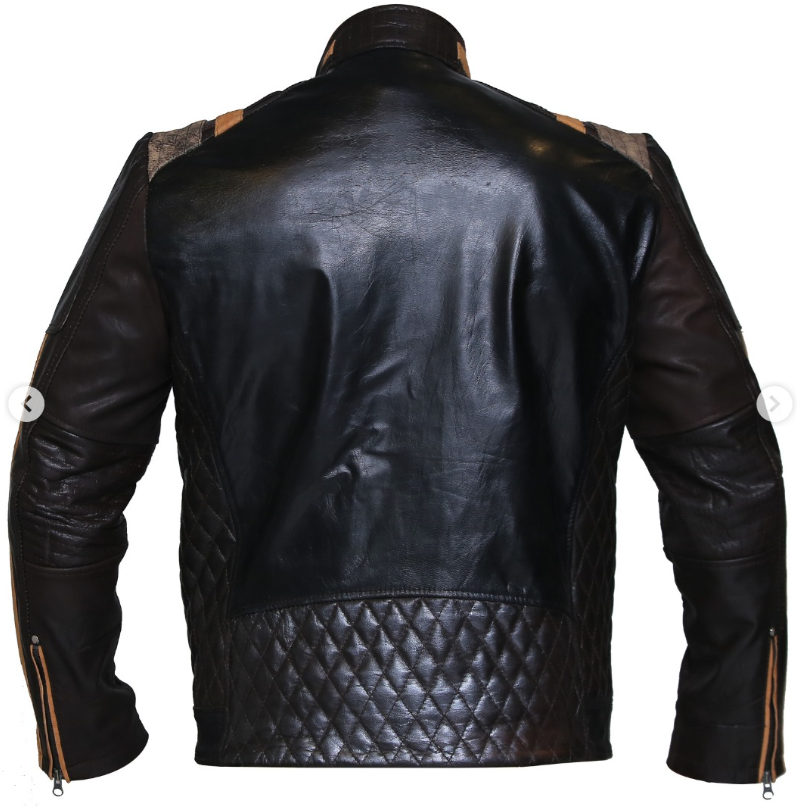 Men’s Black & Brown Sheepskin Leather Cafe Racer Motorcycle Jacket