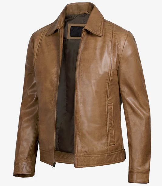 Men's Yellow Wax Vintage Leather Jacket