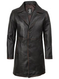 Men's Real Leather 3 4 Length Dark Brown Car Coat