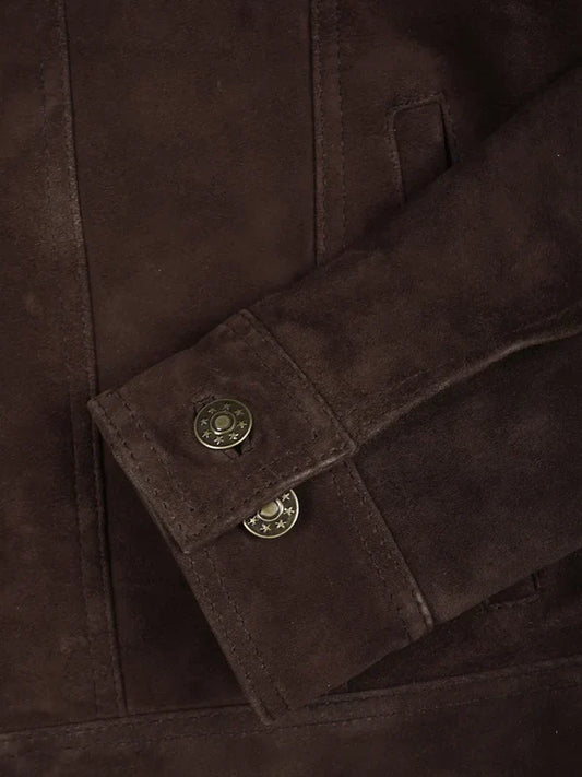 Logan Men's Dark Brown Suede Trucker Jacket