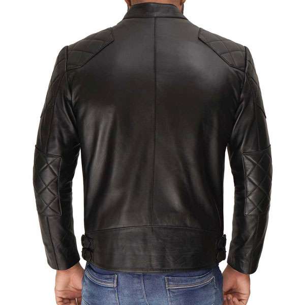 Men’s Black Quilted Shoulder Cafe Racer Leather Jacket