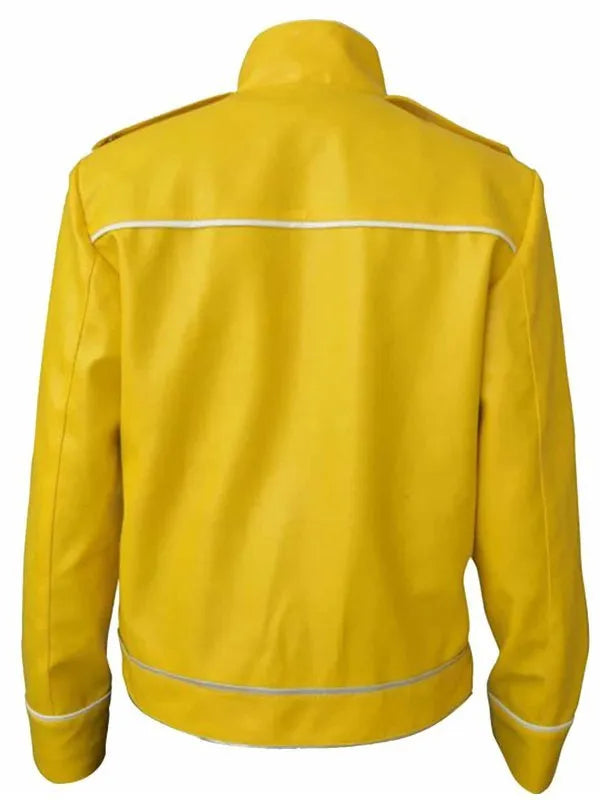 Men's Yellow Rock-Inspired Faux Leather Buckle Jacket – Performance Style Costume Jacket