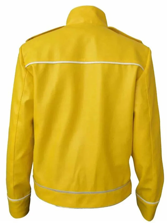 Men's Yellow Rock-Inspired Faux Leather Buckle Jacket – Performance Style Costume Jacket