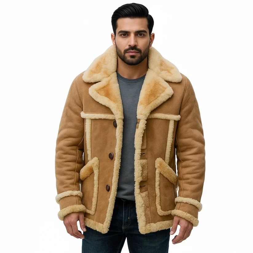 Men's Genuine Leather Shearling Fur Lined Winter Jacket – Warm Sheepskin Coat
