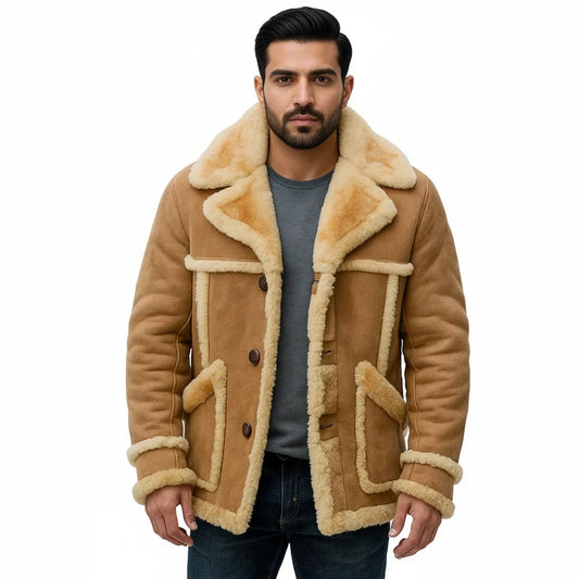 Men's Genuine Leather Shearling Fur Lined Winter Jacket – Warm Sheepskin Coat