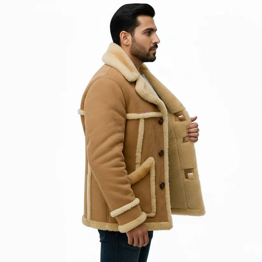 Men's Genuine Leather Shearling Fur Lined Winter Jacket – Warm Sheepskin Coat
