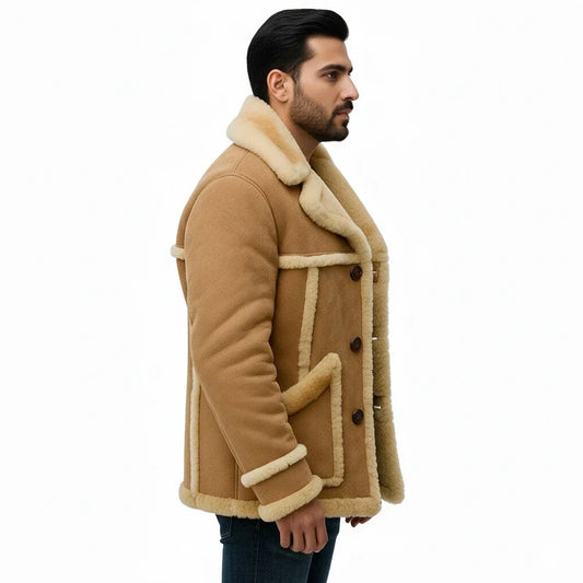 Men's Genuine Leather Shearling Fur Lined Winter Jacket – Warm Sheepskin Coat