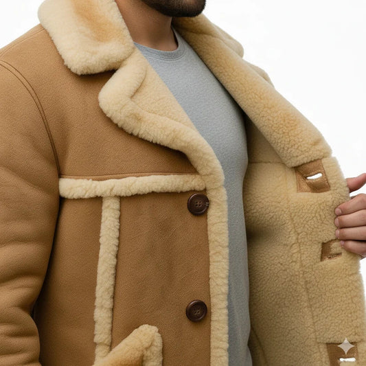 Men's Genuine Leather Shearling Fur Lined Winter Jacket – Warm Sheepskin Coat