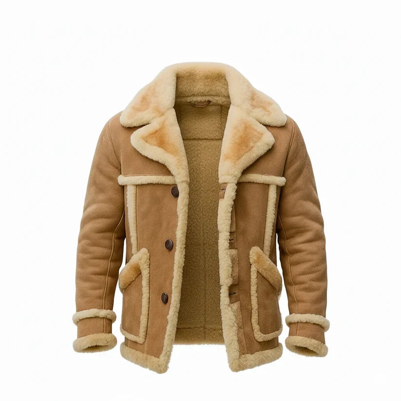 Men's Genuine Leather Shearling Fur Lined Winter Jacket – Warm Sheepskin Coat