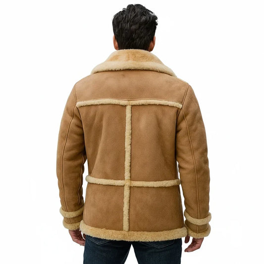 Men's Genuine Leather Shearling Fur Lined Winter Jacket – Warm Sheepskin Coat