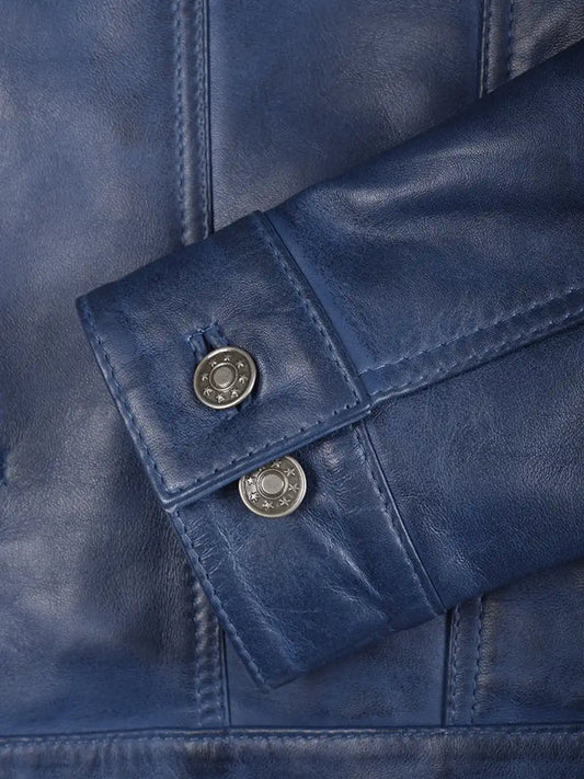 Fernando Men's Blue Real Leather Trucker Jacket