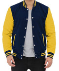 Men’s Blue & Yellow Varsity Letterman Jacket – Classic Baseball Style