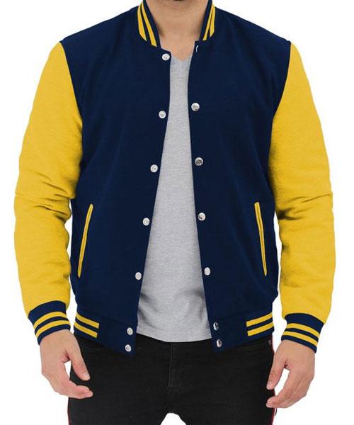 Men’s Blue & Yellow Varsity Letterman Jacket – Classic Baseball Style