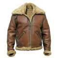 Men’s Brown Shearling B-3 Aviator Bomber Jacket – Genuine Leather RAF Pilot Style