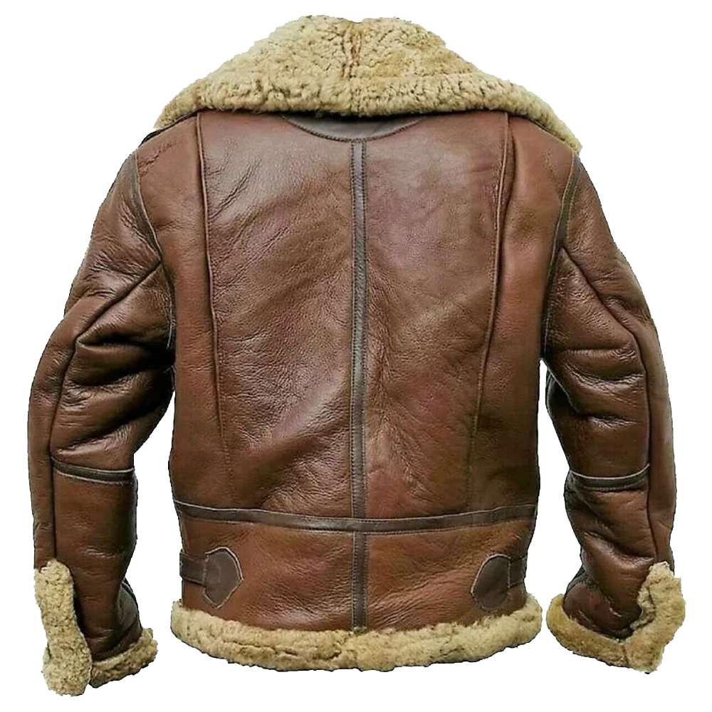 Men’s Brown Shearling B-3 Aviator Bomber Jacket – Genuine Leather RAF Pilot Style