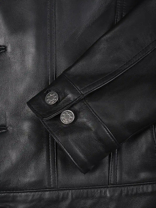 Fernando Mens Black Leather Trucker Jacket