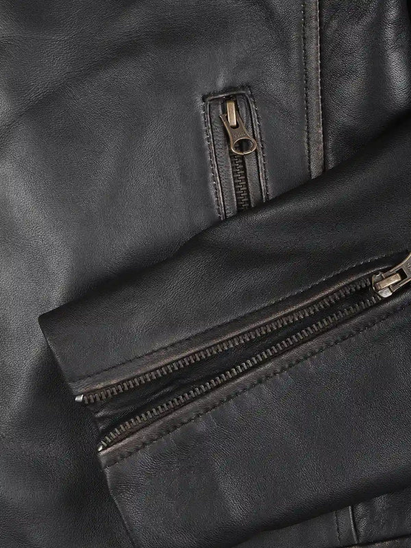 Men's Rub Off Dark Brown Cafe Racer Leather Jacket